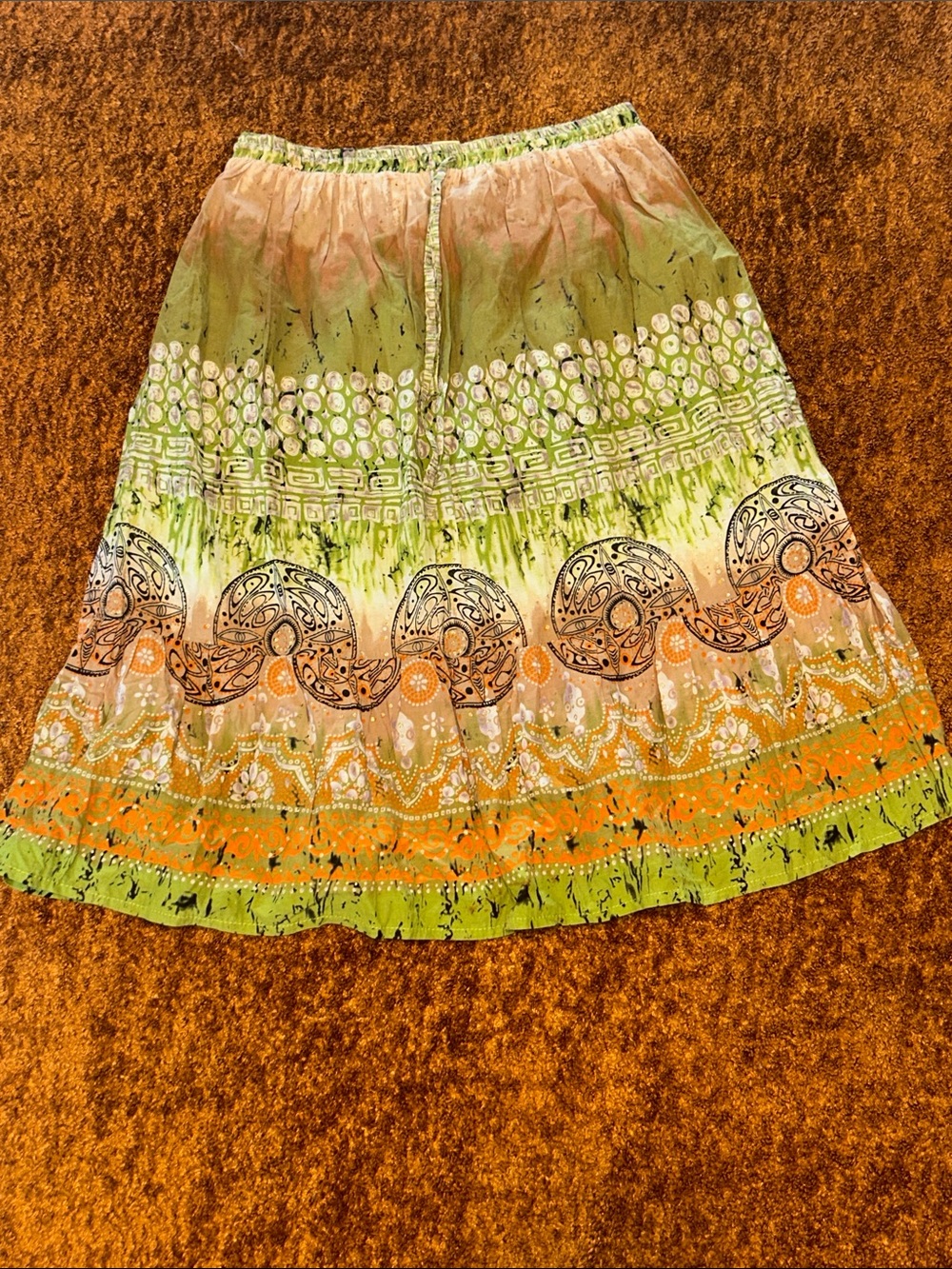 Boho Circle Skirt in Green and Orange Print